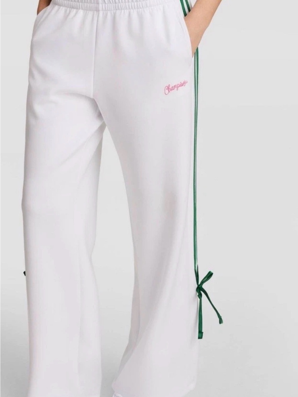 Champion White Joggers with Green Side Stripes